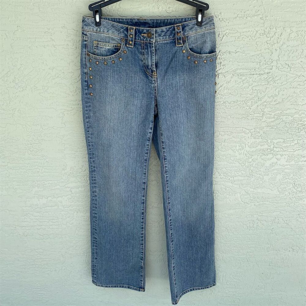 INC Women's Light Wash High-Rise Straight Jeans Size 6 Blue Studded